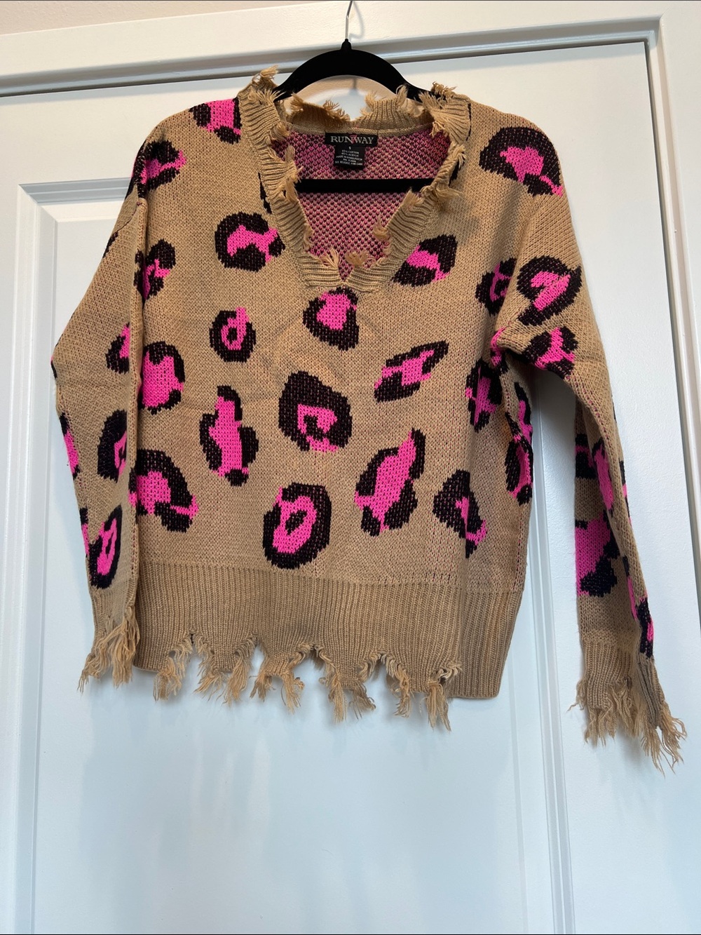 Runway Distressed V-Neck Leopard Sweater